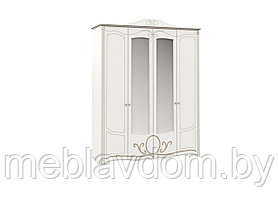Спальня Барбара Шкаф 4-дверный Белый/Золото