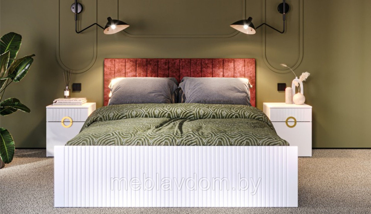 Спальня Миа Кровать 160 МИ с ламелями Белый/Золото - фото 1 - id-p223192126