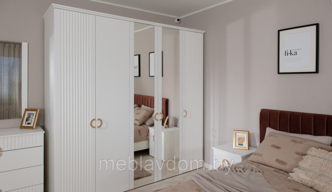 Спальня Миа Шкаф 5-дверный Белый/Золото - фото 3 - id-p223192128