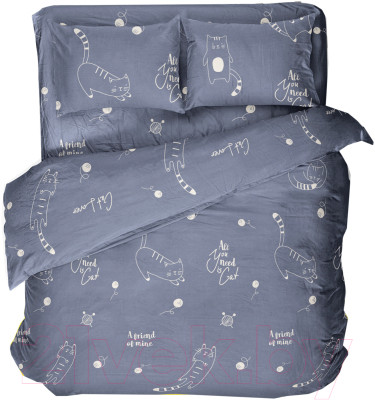 Комплект постельного белья Samsara Коты на синем фоне 150-6 - фото 1 - id-p223198204