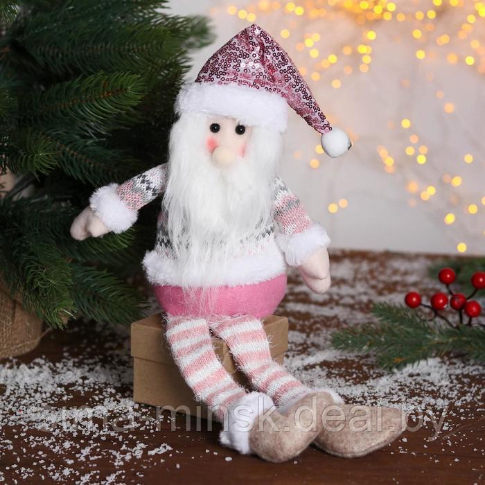 Мягкая игрушка "Дед Мороз в розой шапочке-длинные ножки" 11х37см, бело-розовый - фото 1 - id-p223210517