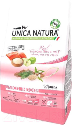 Сухой корм для кошек Unica Natura Indoor лосось, рис, яблоко - фото 1 - id-p223202697