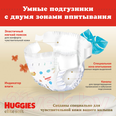 Подгузники детские Huggies Elite Soft 3 Mega - фото 4 - id-p223195326