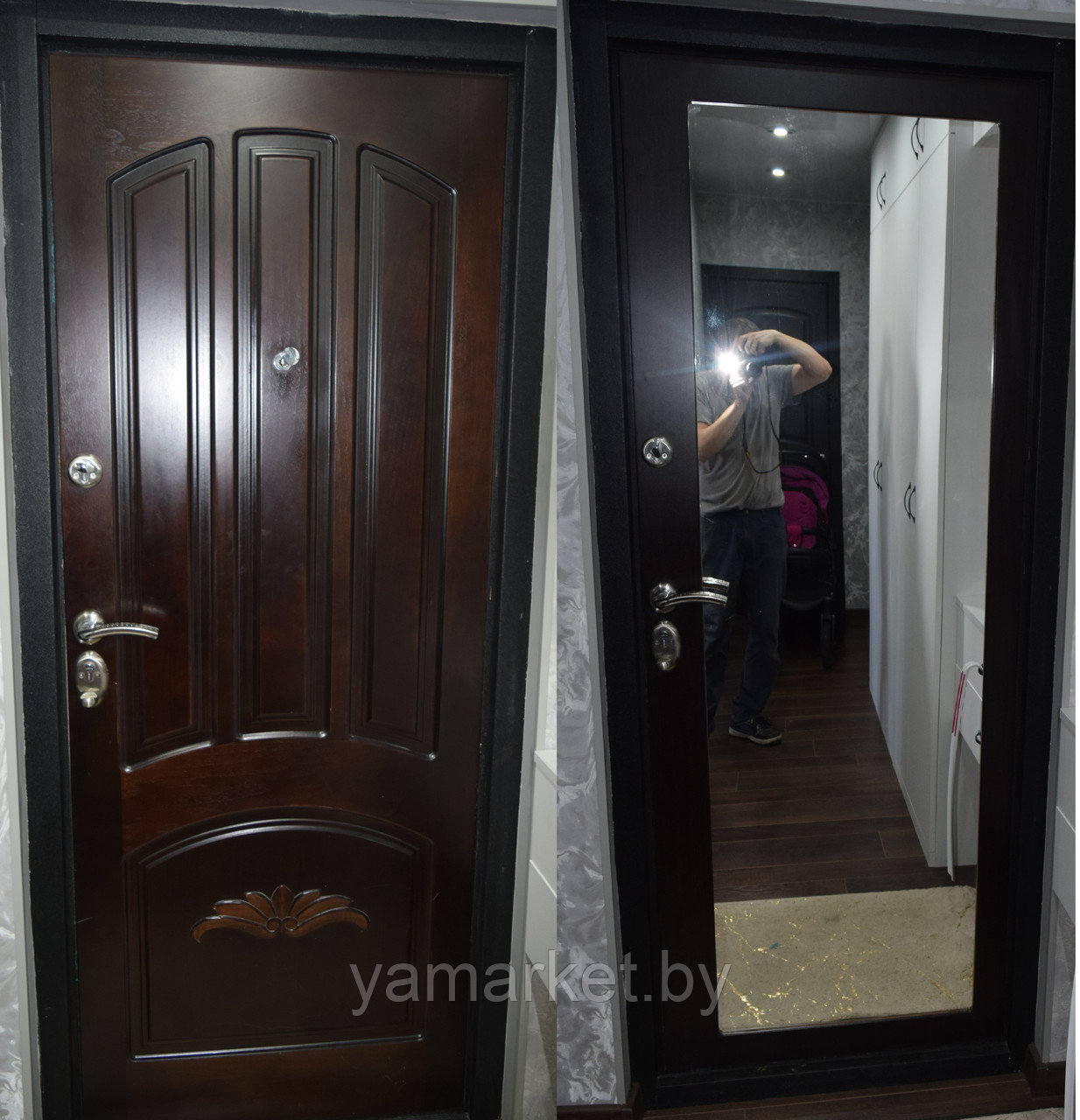 Установка МДФ панели с зеркалом на металлические двери - фото 1 - id-p223211263