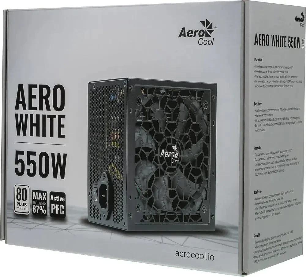 Блок питания для компьютера Aeroсool AERO WHITE 550W, 120mm APFC 80+White, (ACPW-AR55AEC.11) - фото 1 - id-p221869686