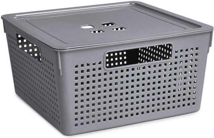VIOLET Коробка для хранения квадратная "Лофт" с крышкой 11л 294х294х151 (серый) 6911118 - фото 1 - id-p223214466