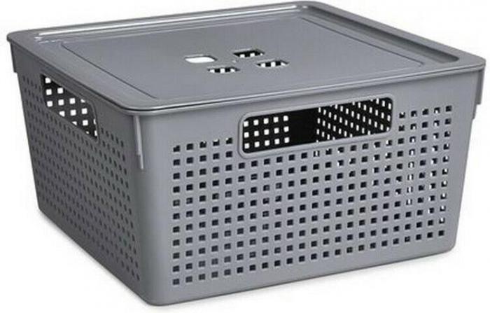VIOLET Коробка для хранения квадратная "Лофт" с крышкой 11л 294х294х151 (серый) 6911118 - фото 3 - id-p223214466