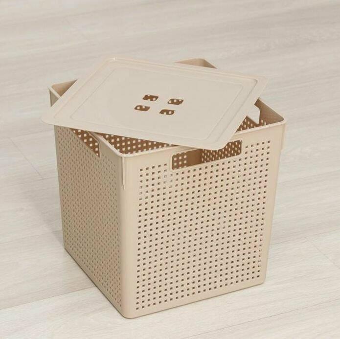 VIOLET Коробка для хранения квадратная "Лофт" с крышкой 23л 294х294х301 (латте) 6923120 - фото 2 - id-p223214468