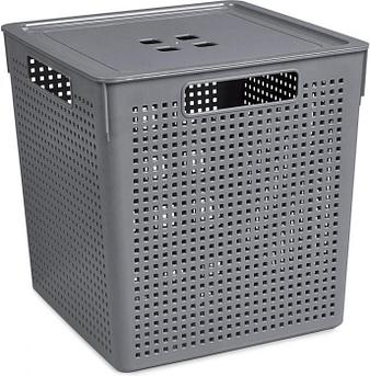 VIOLET Коробка для хранения квадратная "Лофт" с крышкой 23л 294х294х301 (серый) 6923118