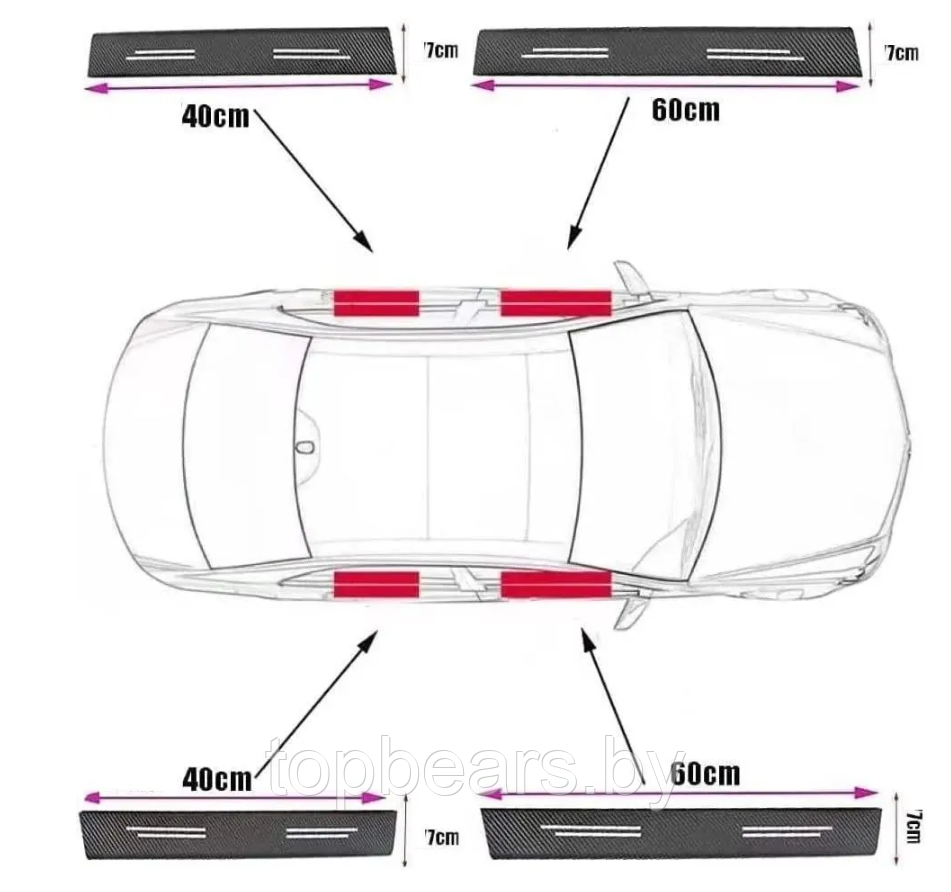 Защитные наклейки на пороги автомобиля / Накладки самоклеящиеся 4 шт. NISSAN - фото 2 - id-p223216782