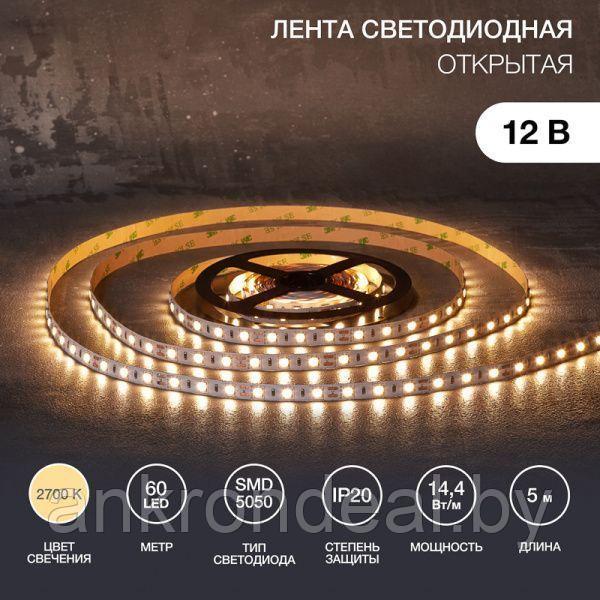 LED-лента 5 м 12 В 5050 2700 К IP23 60 LED/м для БП с клеммами LAMPER