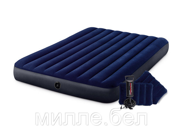 Надувной матрас Queen Classic Downy, 152х203х25 см + 2 подушки и насос ручной, INTEX - фото 1 - id-p223216971