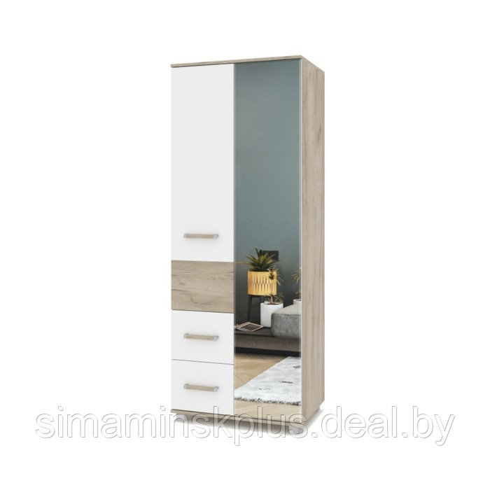 Шкаф 2-х створчатый с зеркалом и ящиками Виора В24 800х520х2100 Серый дуб/белый - фото 1 - id-p223220491