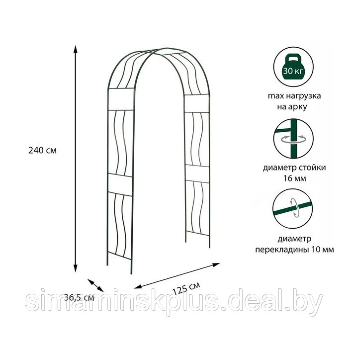Арка садовая, разборная, 240 × 125 × 36,5 см, металл, зелёная, «Волна» - фото 1 - id-p223220618