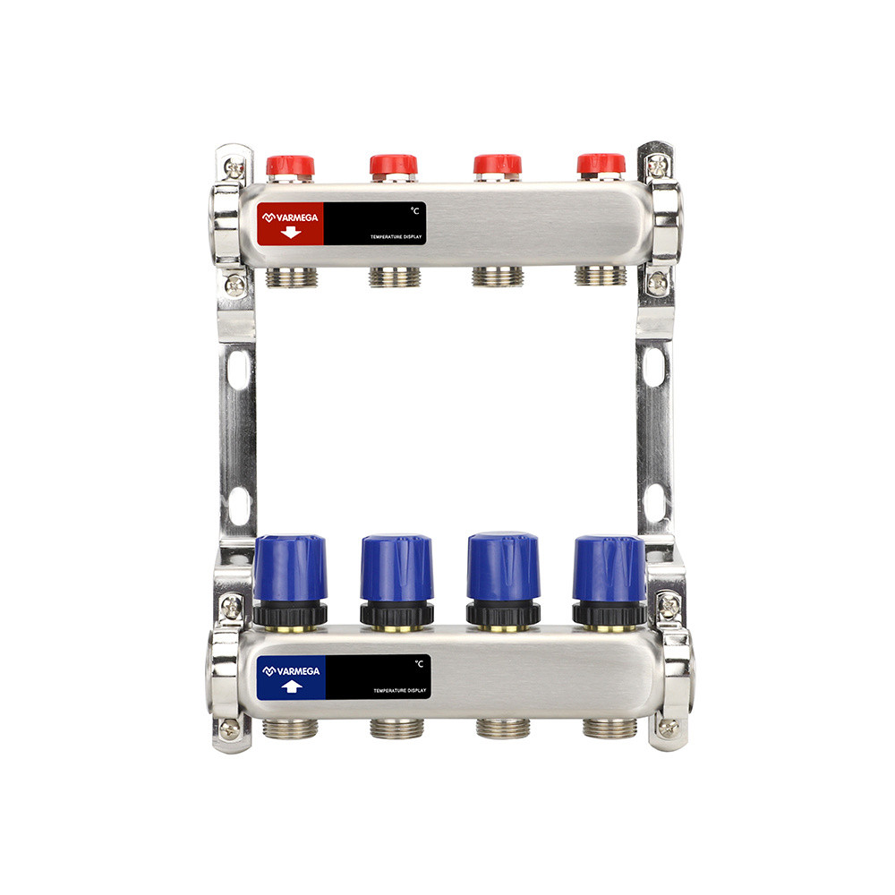 Распределительный коллектор (группа) для отопления Varmega VM15504 ВР 1", на 4 контура 3/4" EK, нержавеющая ст