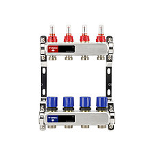 Распределительный коллектор (группа) с расходомерами Varmega VM15104 ВР 1", на 4 контура 3/4" EK, нержавеющая
