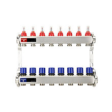 Распределительный коллектор (группа) с расходомерами Varmega VM15108 ВР 1", на 8 контуров 3/4" EK, нержавеющая