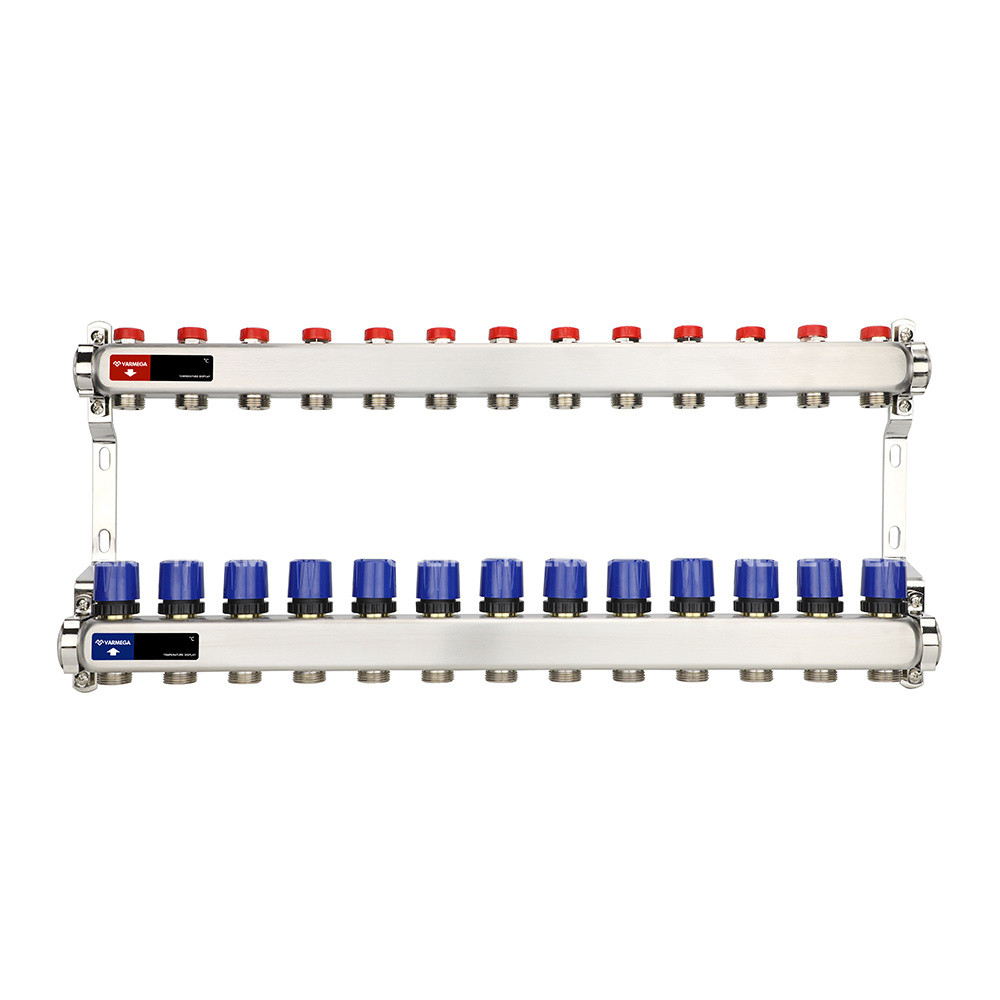 Распределительный коллектор (группа) для отопления Varmega VM15513 ВР 1", на 13 контуров 3/4" EK, нержавеющая