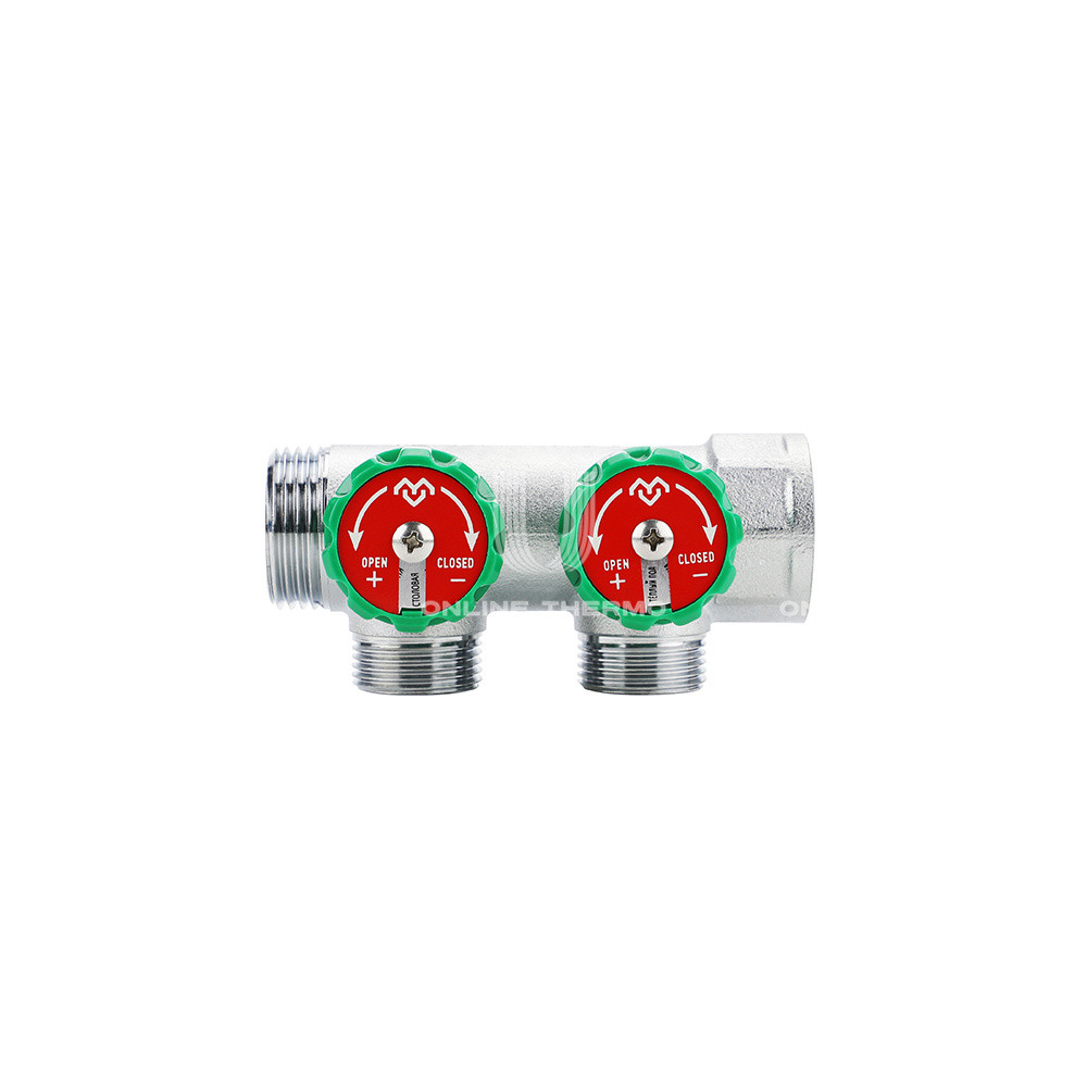 Коллектор регулирующий Varmega VM14632, 1", на 2 выхода 3/4"ЕК, хромированный