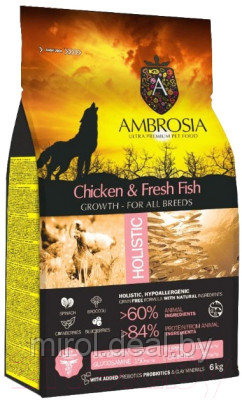 Сухой корм для собак Ambrosia Grain Free для щенков всех пород с курицей и рыбой / U/ACF6 - фото 1 - id-p223233347