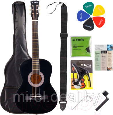 Акустическая гитара Terris TF-038 BK Starter Pack + комплект аксессуаров - фото 1 - id-p223233644