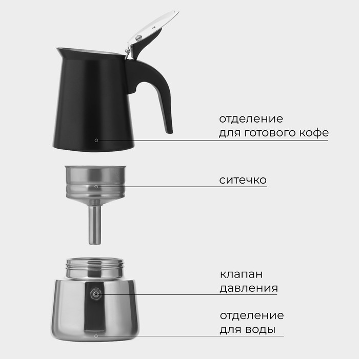 Кофеварка гейзерная Magistro «Классик», на 2 чашки, 100 мл, цвет чёрный - фото 7 - id-p223243859
