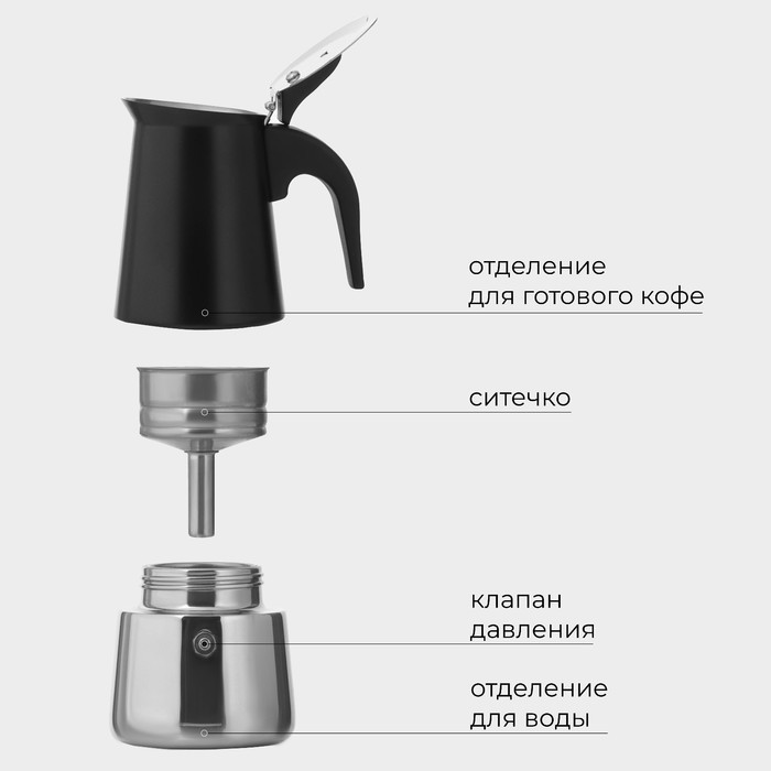 Кофеварка гейзерная Magistro «Классик», на 4 чашки, 200 мл, цвет чёрный - фото 7 - id-p223243860