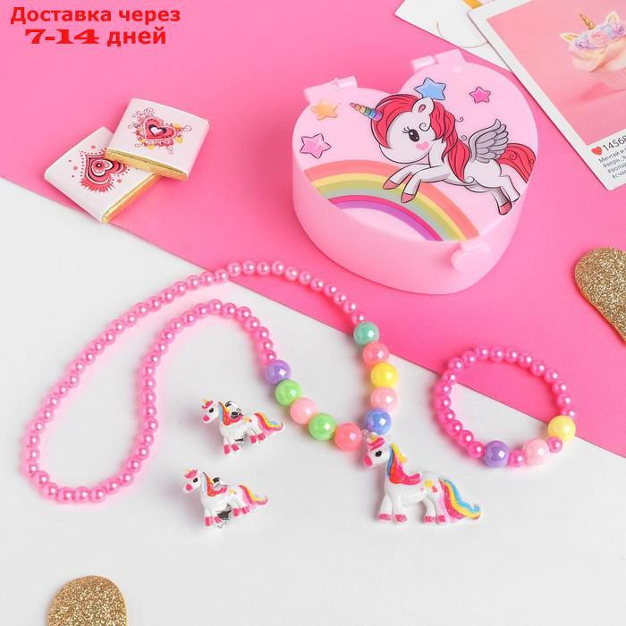 Комплект детский 3 предмета: клипсы, бусы, браслет "Шкатулка" с зеркалом, цветной - фото 1 - id-p222821211