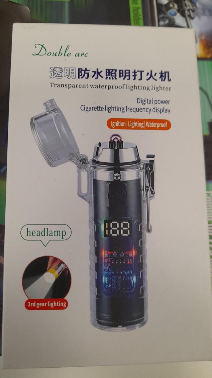 Пьезовая Водонепроницаемая ветрозащитная импульсная зажигалка фонарик с USB-зарядкой и двойной дугой - фото 10 - id-p223252529