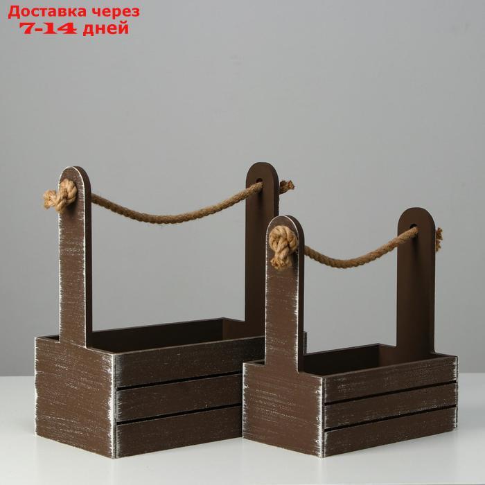 Набор кашпо деревянных 2 в 1 (25.5×15×30; 20×12×23) "Прованс", коричневый - фото 2 - id-p223152097