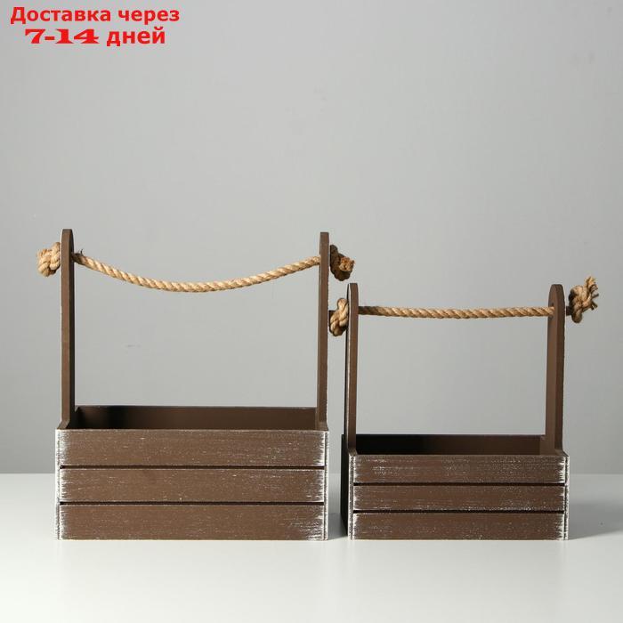 Набор кашпо деревянных 2 в 1 (25.5×15×30; 20×12×23) "Прованс", коричневый - фото 4 - id-p223152097