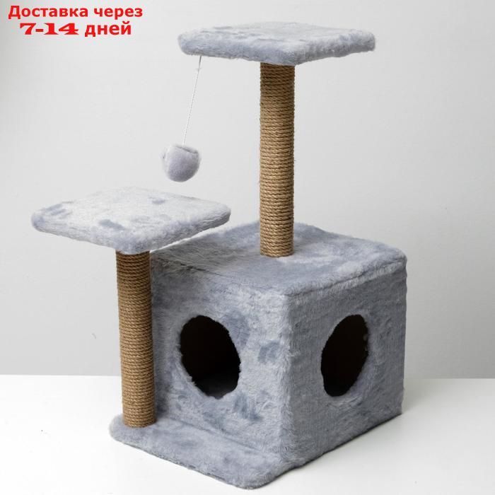 Домик-когтеточка "Квадратный трёхэтажный с двумя окошками", джут, 45×47×75 см, серая - фото 4 - id-p223161707