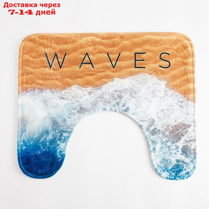 Набор ковриков для ванной Этель "Waves" 2 шт, 80х50 см, 50х40 см, велюр - фото 3 - id-p222843614