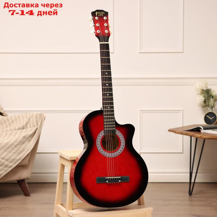 Гитара акустическая красная, 6-ти струнная 97см - фото 1 - id-p222843630