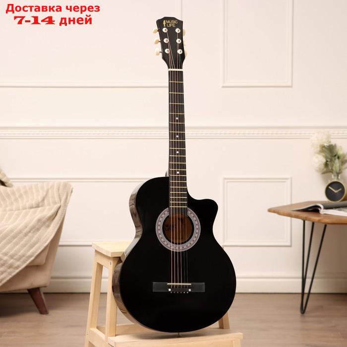 Гитара акустическая черная, 6-ти струнная 97см - фото 1 - id-p222843631