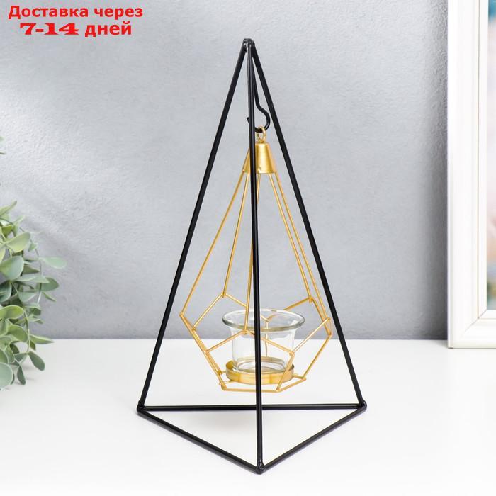 Подсвечник металл, стекло на 1 свечу "Пирамида в треугольнике" чёрный 30х18,5х15,5 см - фото 2 - id-p222847272