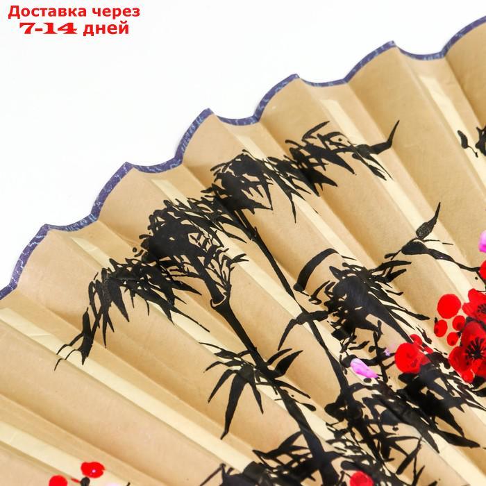 Веер бамбук, текстиль h=50 см "Веточка сакуры" бежевый - фото 3 - id-p222847318