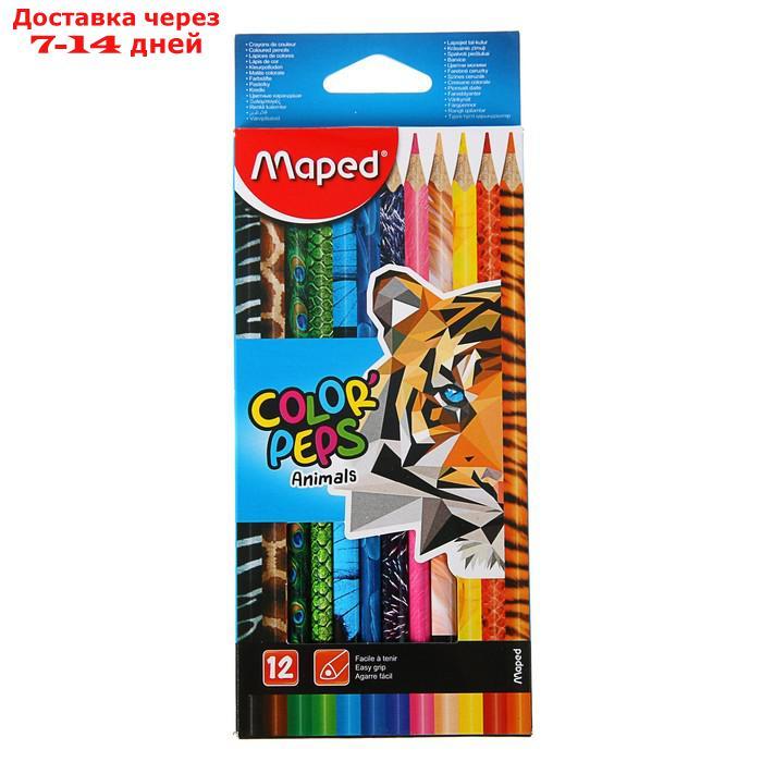 Карандаши трёхгранные 12 цветов, Maped Color Peps Animals - фото 1 - id-p223152499