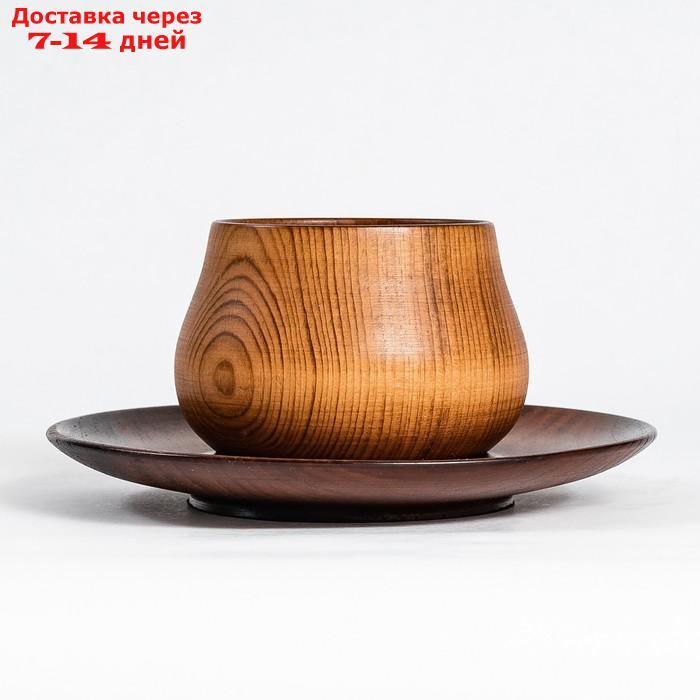 Чайная пара из натурального кедра Magistro, чашка 150 мл, блюдце: 15,5×2 см, цвет шоколадный - фото 3 - id-p223156128