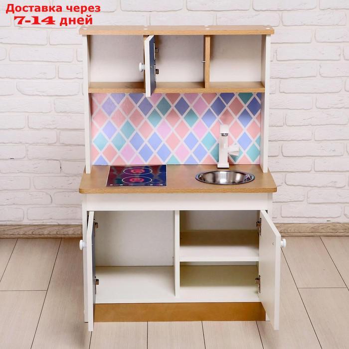Набор игровой мебели "Детская кухня Sitstep", бело-бежевый корпус, фасады бело-голубые, фартук ромб - фото 4 - id-p223151798
