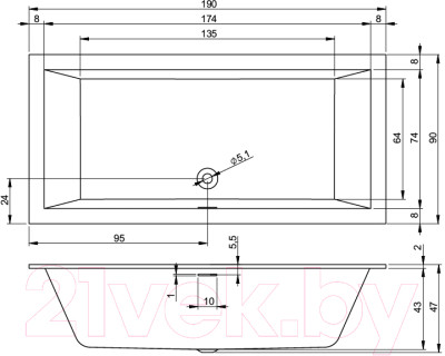 Ванна акриловая Riho Rethink Cubic 190x90 / BR11105 - фото 2 - id-p223259408