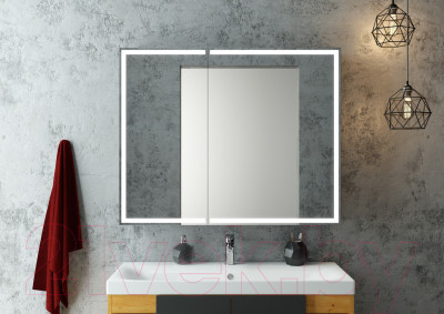 Шкаф с зеркалом для ванной Континент Mirror Box Black Led 100x80 - фото 6 - id-p223257232