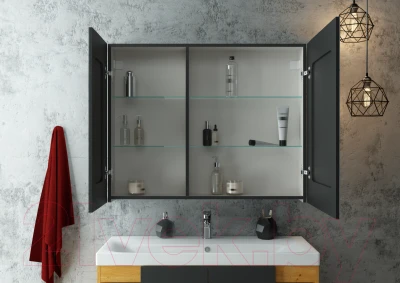 Шкаф с зеркалом для ванной Континент Mirror Box Black Led 100x80 - фото 7 - id-p223257232