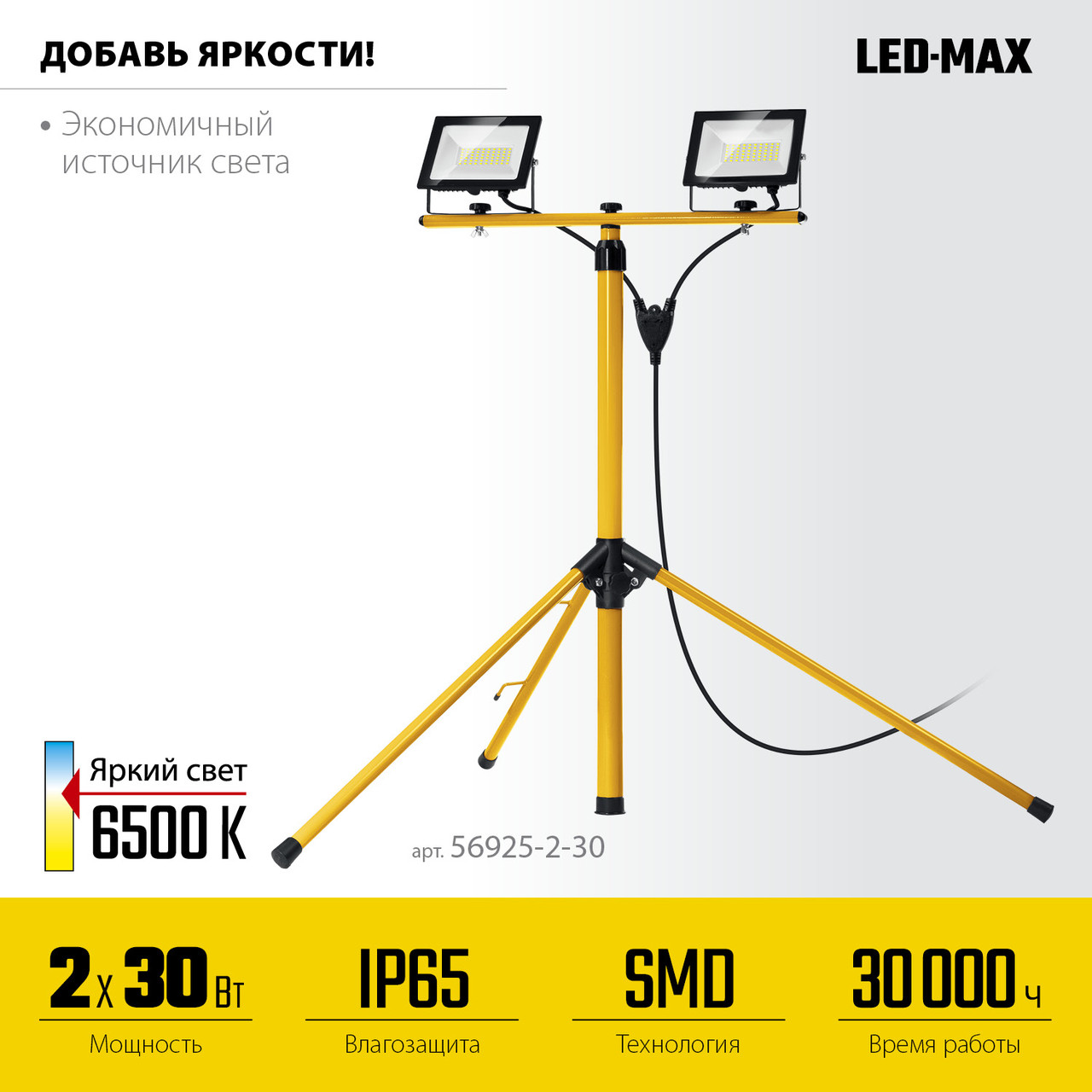 56925-2-30 Светодиодные прожекторы на штативе LED-MAX STAYER 2х30Вт, 6500К IP65, 1.6 м - фото 9 - id-p223270252