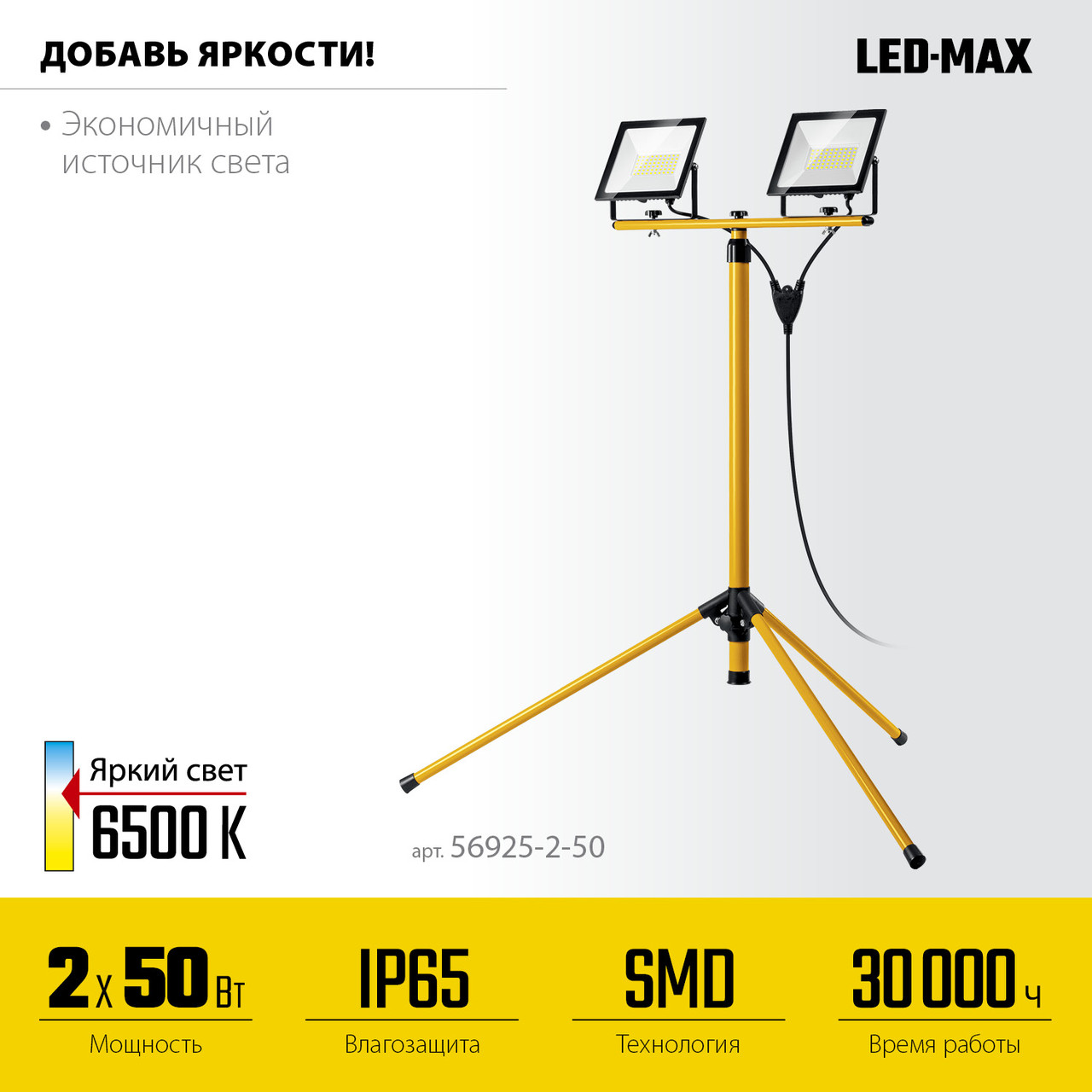 56925-2-50 Светодиодные прожекторы на штативе LED-MAX STAYER 2х50Вт, 6500К IP65, 1.6 м - фото 9 - id-p223270253