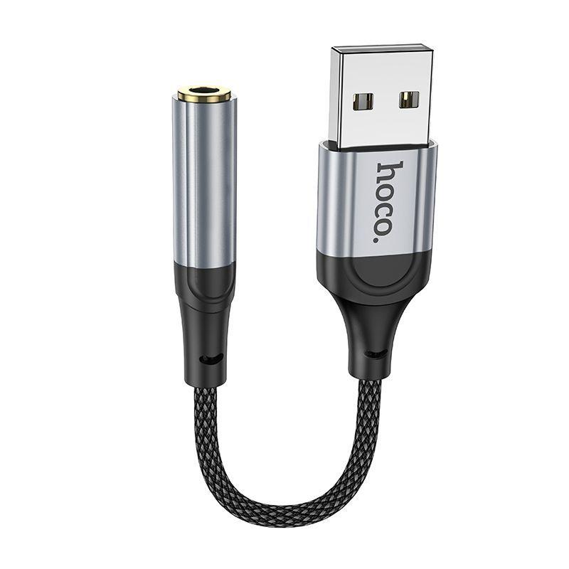 Аудио-переходник USB на 3.5 miniJack внешняя звуковая карта Hoco LS36, черный