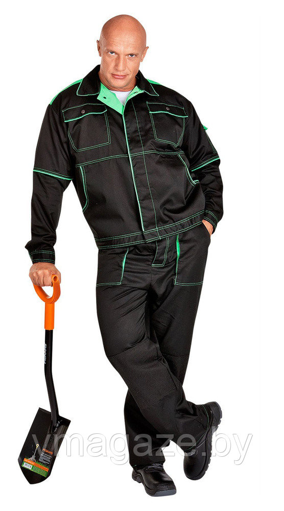 Костюм рабочий Мотор с брюками (цвет черный с зеленым)