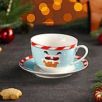 Чайная пара фарфоровая «Новый год. Дед Мороз» 2 предмета: чашка 250 мл, блюдце d=14 см 7989974