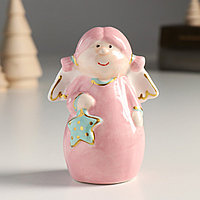 Сувенир из керамики "Девочка-ангел с хвостиками, розовое платье, с звёздочкой" 7620337