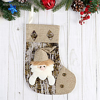 Носок для подарков "Дед Мороз, берёзка" 18х24 см коричневый 4323065